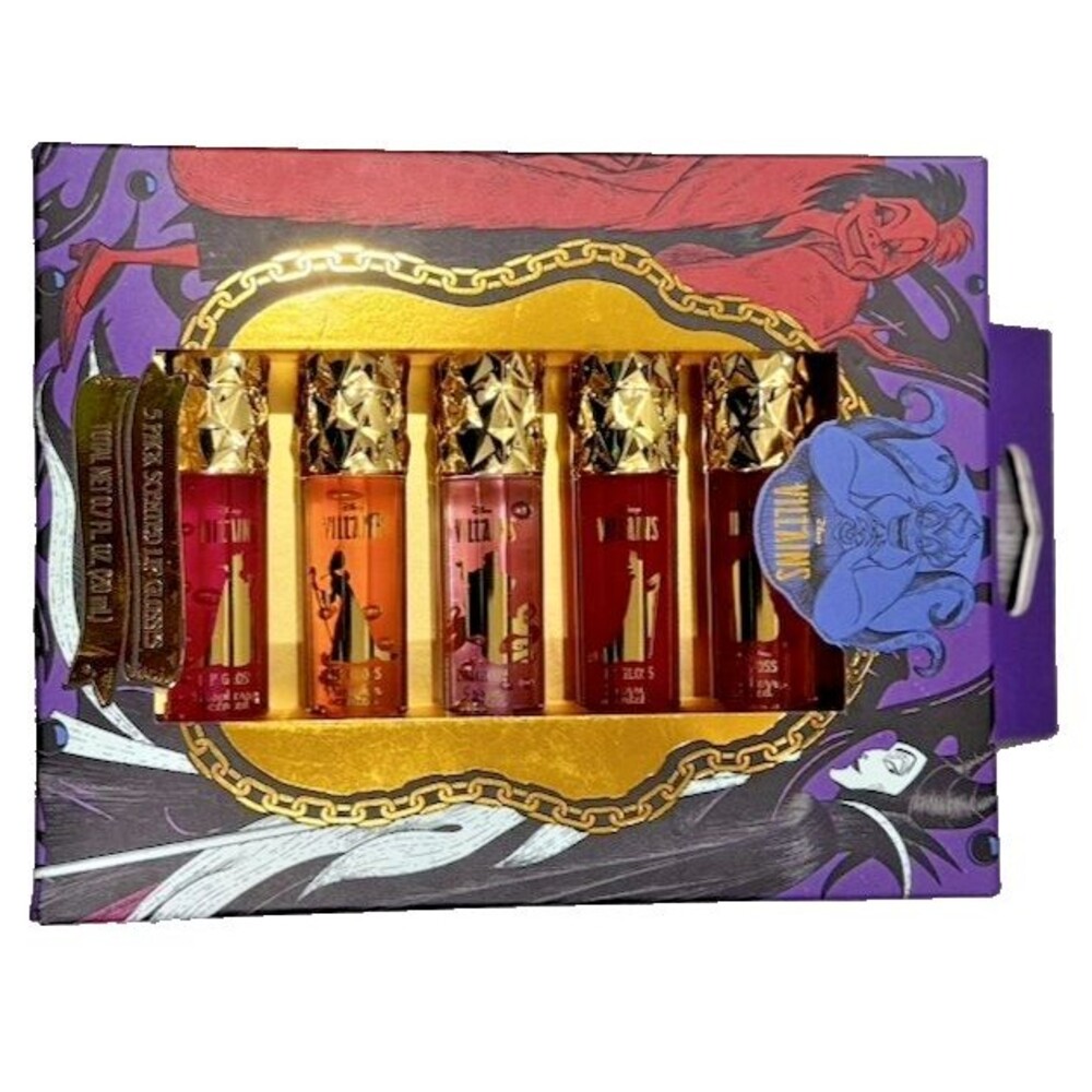 Disney Villains 5 Piece Scented Lip Gloss Collection Assorted Shades New